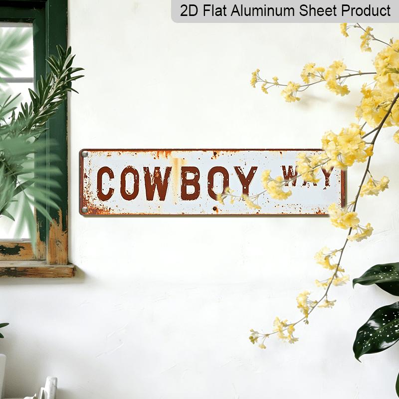 2D Flat 1pc, 15.7×3.94inch A Vintage-Style Metal Sign Featuring A 2D Flat Cowboy Design, Aluminum Decorative Sign, This Easy-To-Hang Tin Plaque