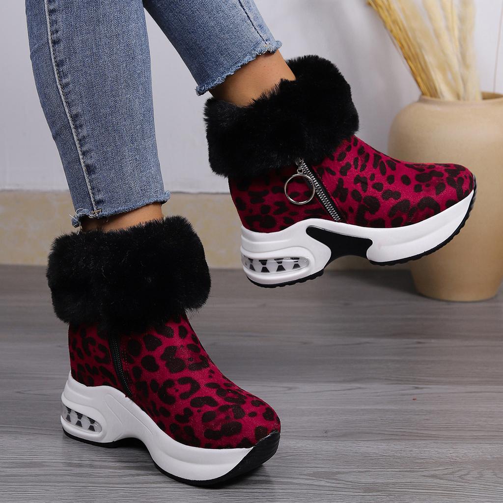 Большие размеры зимние сапоги женские новые замшевые короткие бархатные сапоги на толстой подошве с высоким каблуком и хлопковой подкладкой