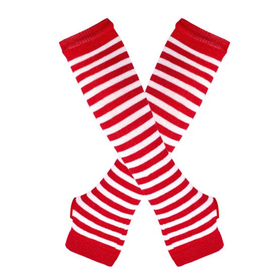 Длинные полосатые митенки для женщин, зимние длинные перчатки без пальцев, повседневные вязаные перчатки до локтя с отверстием для большого пальца