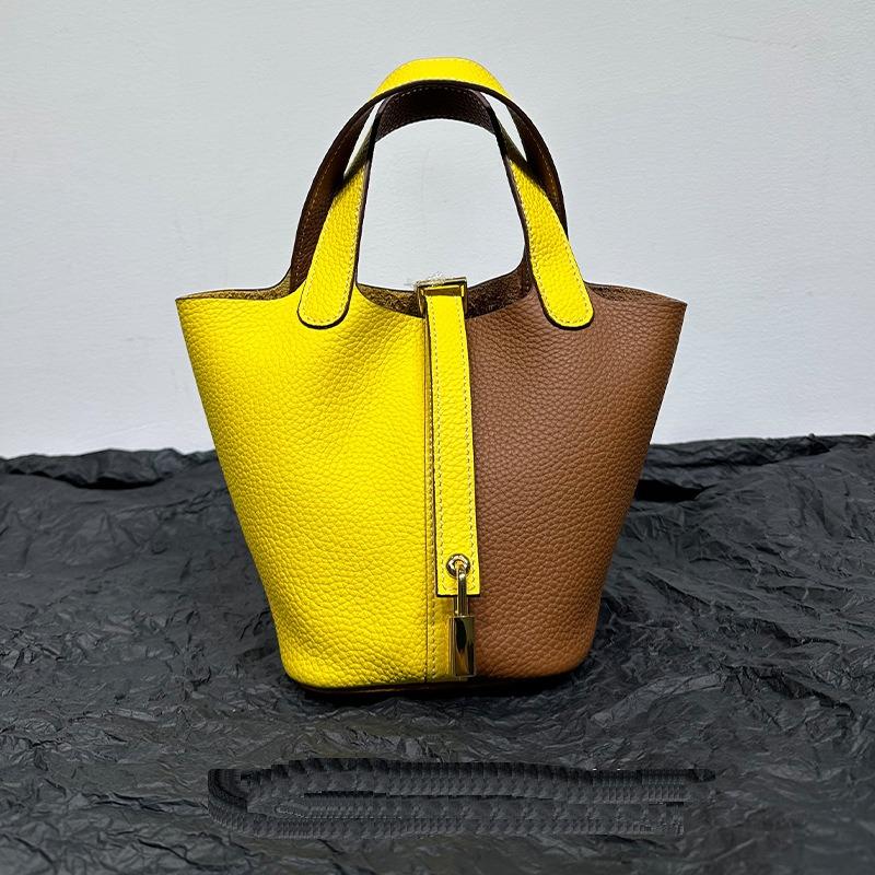 Новая женская сумка из натуральной кожи с корзиной для овощей и кожзаменителем Togo Leather Lychee Pattern Bucket Bag Bag