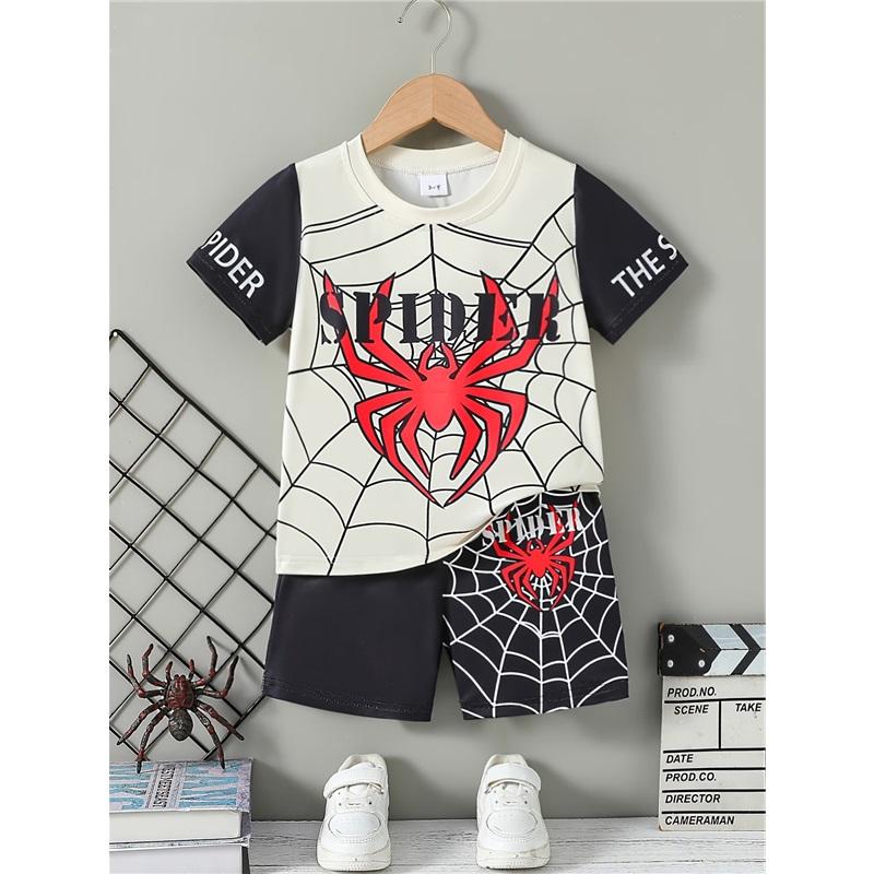 Children's Casual Set: Summer Boys' Fashionable Printed Short-Sleeve Shirt and Shorts Set