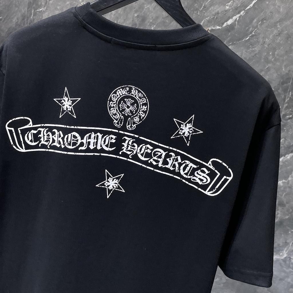 8956 CHROME HEARTS 2025 Summer New High Quality Cotton Round Neck Loose Large Size Men's and Women's T-shirt Couple T-shirt