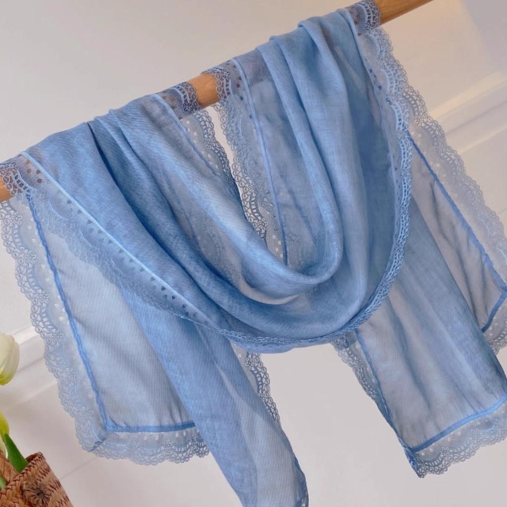 Retro Tie-dye Lace Edge Cotton and Linen Scarf Women's Spring Autumn Versatile Summer Thin Sunscreen Small Shawl with Short Yarn