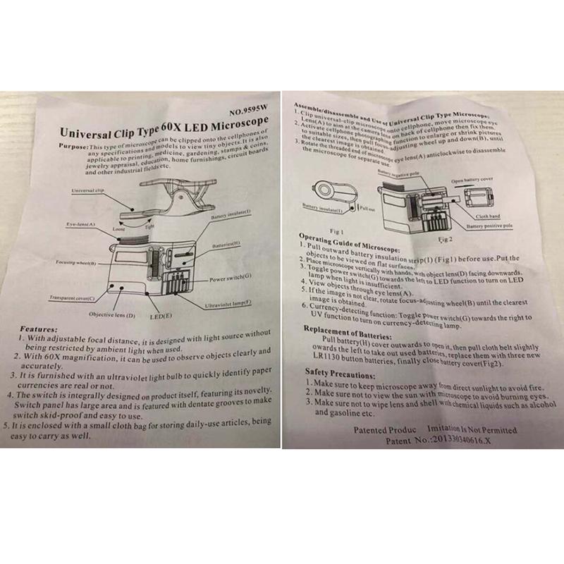 1 шт. 60X мобильный телефон микроскоп макро объектив зум микро камера клипса со светодиодной подсветкой
