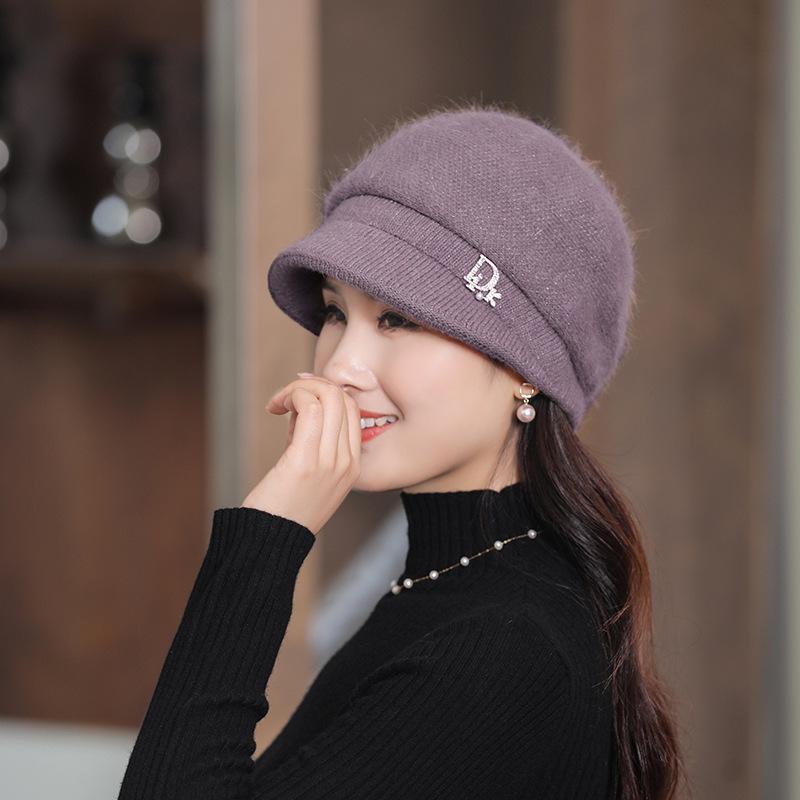 Женская зимняя объемная вязаная шапка-берет, теплая вязаная зимняя шапка-бини с козырьком для холодной погоды