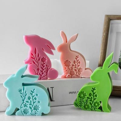 Пасхальный плоский рельефный цветок кролик силиконовая форма для свечи 3D рельефная ромашка кролик мыло кристалл инструмент для изготовления животных шоколадный леденец