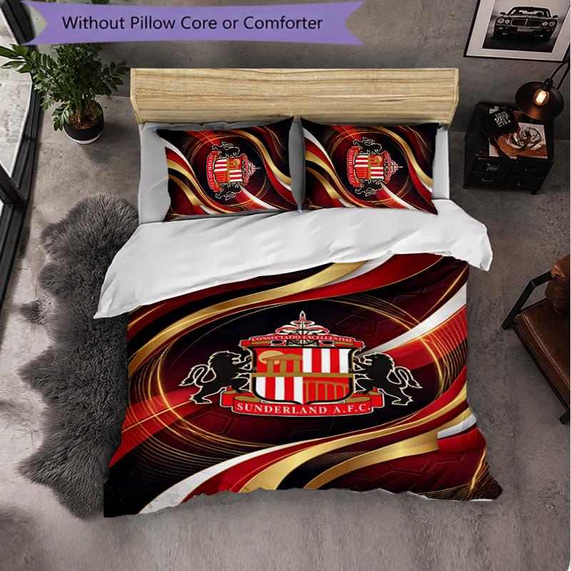 Sunderland Football 3 Piece Bedding Set Soft Duvet Cover Set with Pillowcases Printed Bedroom Decor Set for Home