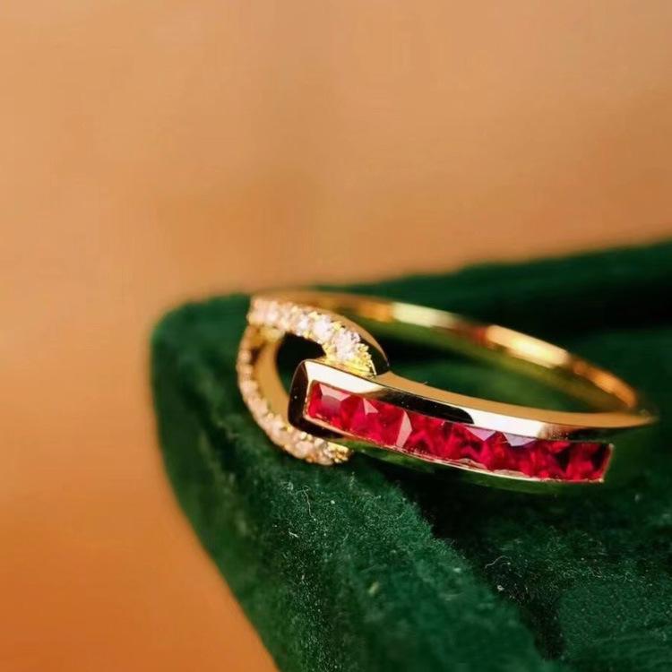 Diamond Ring Hand Decoration Light Luxury Niche Color Personality Fashionable Geometric Ring Jewelry