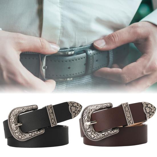 Women Retro Belt Solid Color Faux Leather Waistband Adjustable Length Multi Holes Design Jeans Belt Costume Accessories