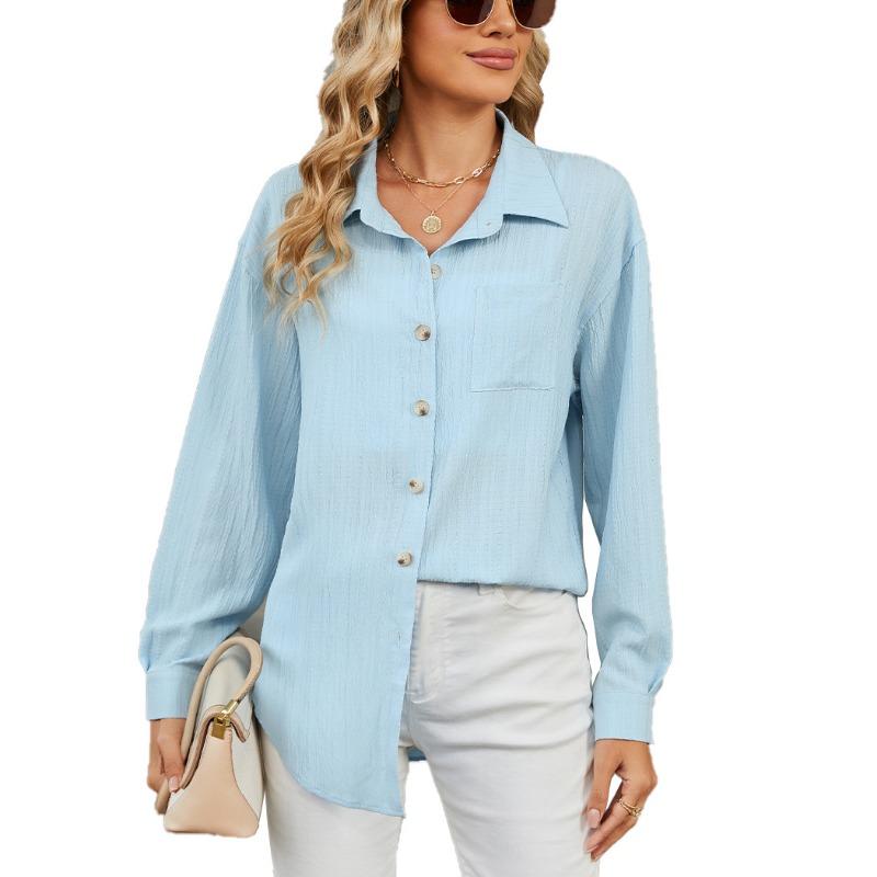 Autumn Winter Women's Casual Loose Long Sleeved Lapel Button Solid Color Shirt for Women Blouses