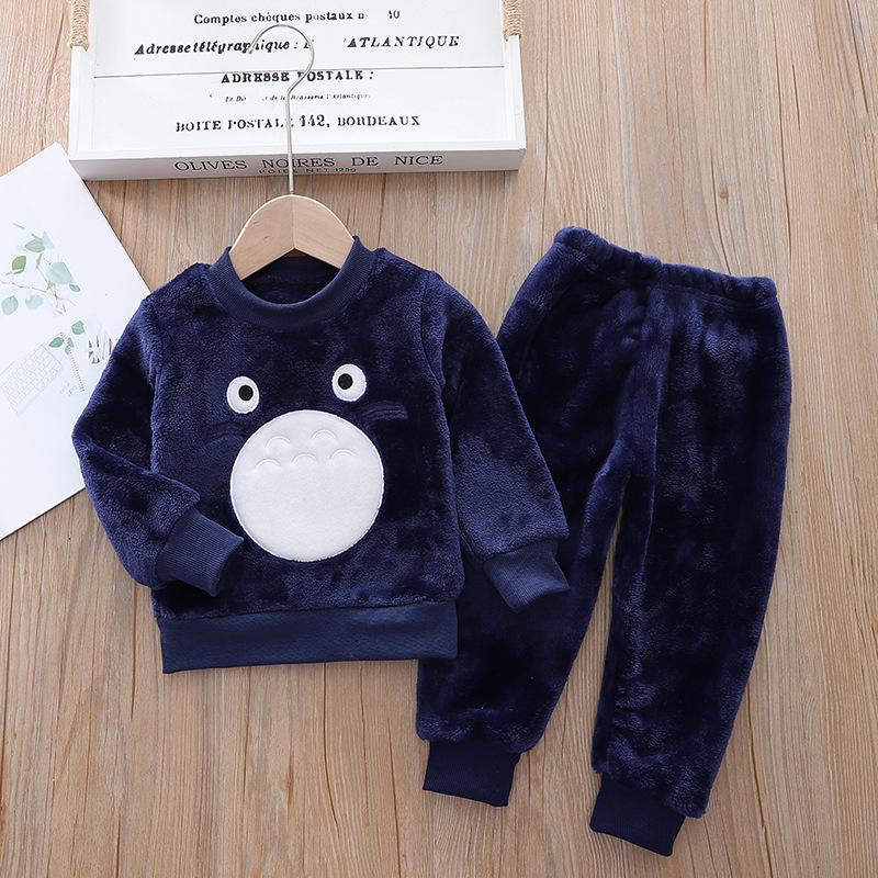 Children's Autumn and Winter Pajamas with Cartoon Bear Flannel Set of Home Clothes