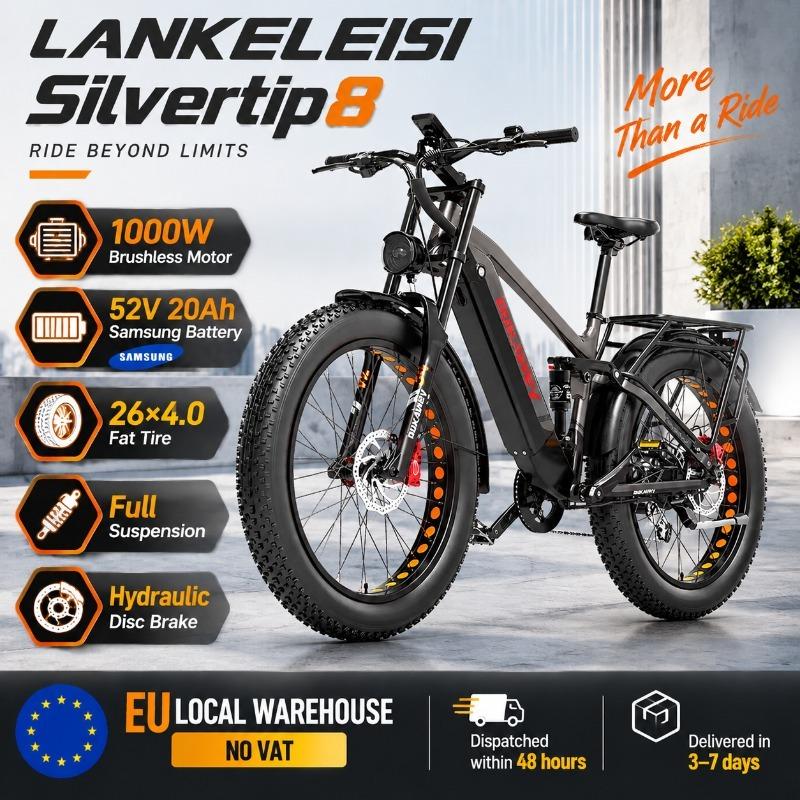 LANKELEISI Silvertip8 Fat Tire E-Bike 26×4.0, 52V 20Ah Battery, 1000W Motor, Hydraulic Brake, Shimano 7-Speed, All Terrain