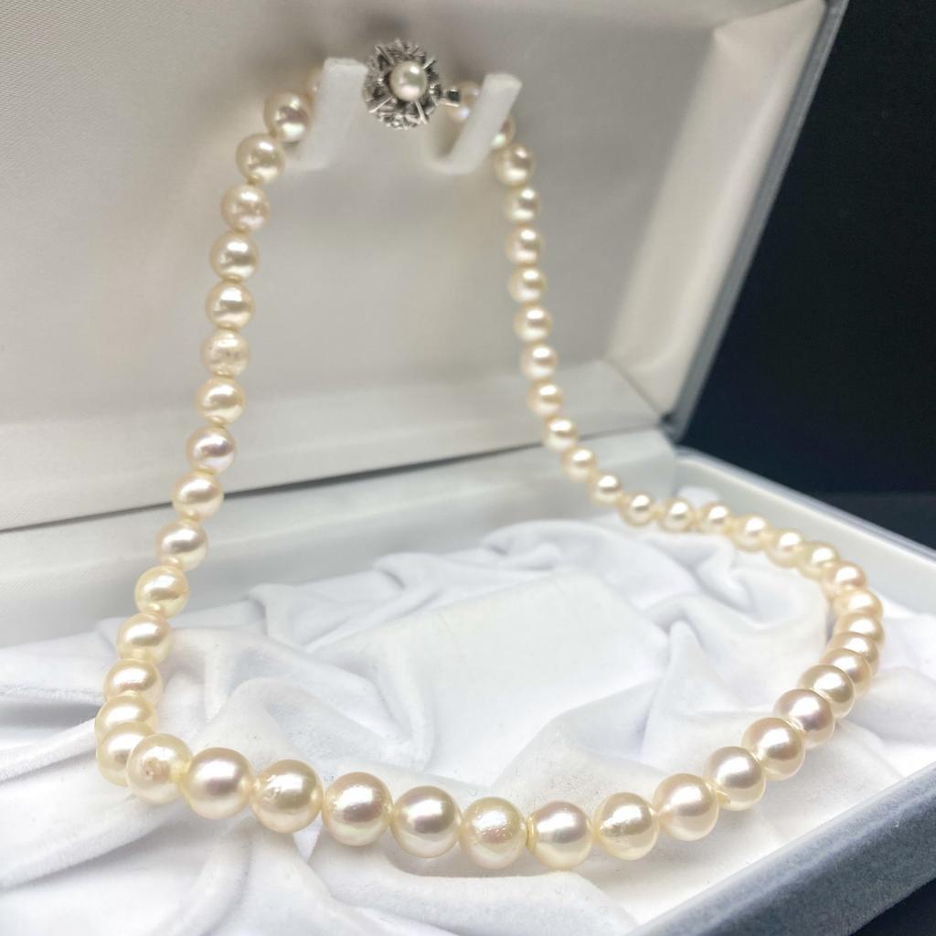 Akoya Pearl Necklace Natural Jewelry Pink Beige Approx. 42cm 7.5mm–8.0mm 36.3g Silver Clasp
