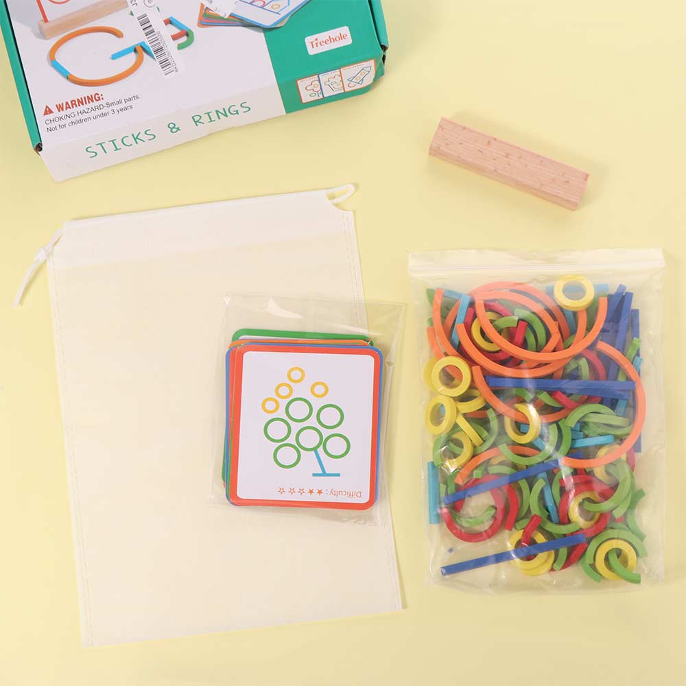 Intelligence Game Rings Puzzle Montessori Puzzle Sticks and Rings Wooden Game Toys Kids Gift