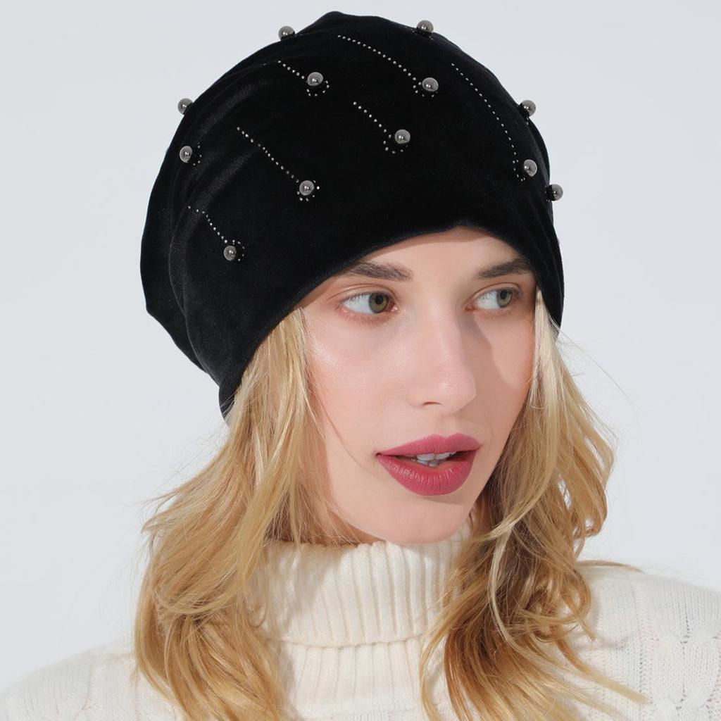 Осенне-зимний женский пуловер с бусинами, универсальная двухслойная замшевая теплая лунная шляпа