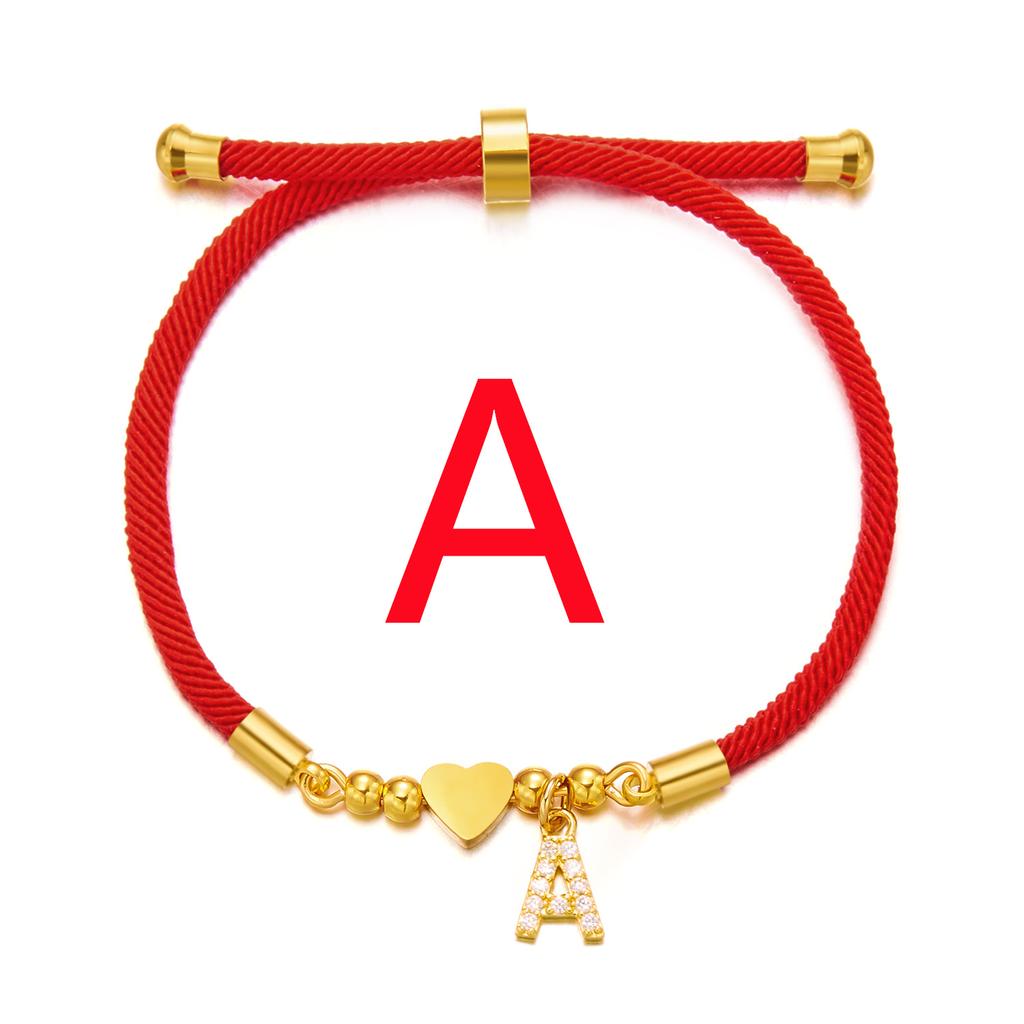 Женский браслет из нержавеющей стали с 26 буквами, AZ, алфавит, сердце, регулируемый плетеный браслет Lucky Red Rope, ювелирное изделие, подарок