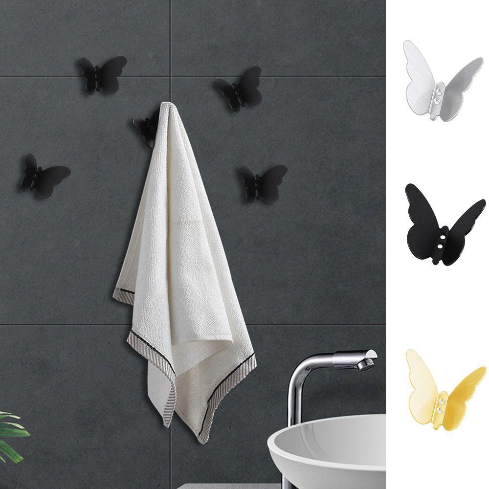 Stainless Steel Butterfly Shaped Wall Hanger Three-dimensional Gold/Silver/Black Towel Hangers Anti-rust Sturdy