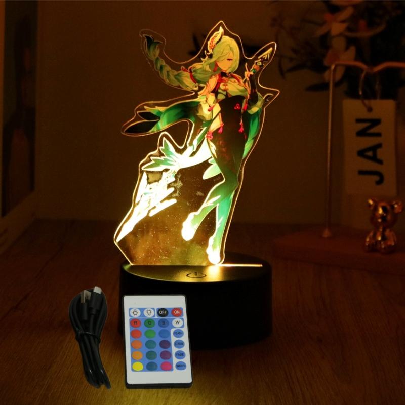 Аниме Фигурки 3D Ночник Genshin Impact RGB Светодиодные Лампы Управление 16 Цветами Света Dreamcolor для Декора Спальни Атмосферные Подарки