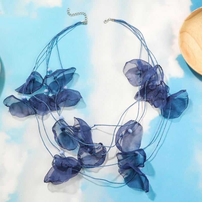 Ожерелье с преувеличенным темпераментом, многослойное, кружевной цветок, марля, художественный лепесток, для женщин, тканевая цветочная деталь, чокер
