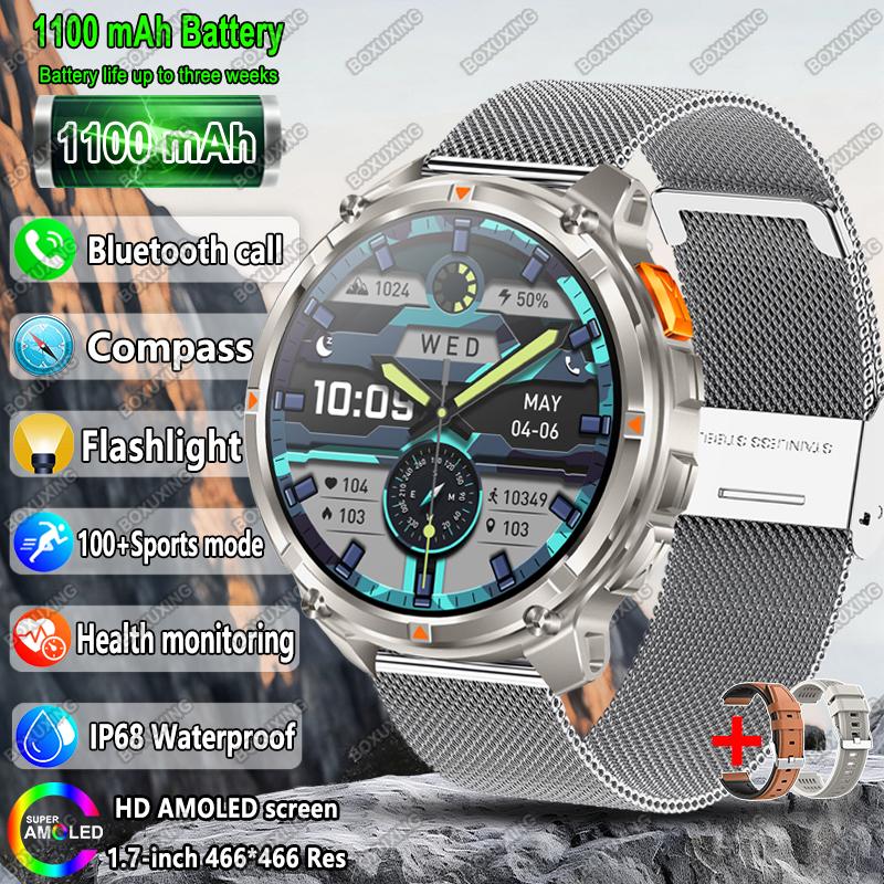 Новые умные часы Military T-Rex 3 для мужчин, батарея 1100 мАч, AMOLED, водонепроницаемость IP68, компас для улицы, Bluetooth-вызовы, спортивные умные часы
