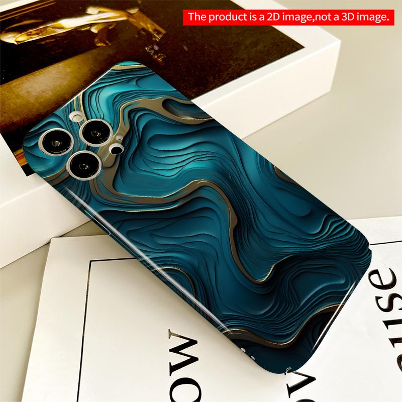 2DFlat Turquoise Gold Wave Texture Phone Case All inclusive film hard iPhone case, compatible with iPhone 18 Pro Max 17 16 15 14 13 12 11
