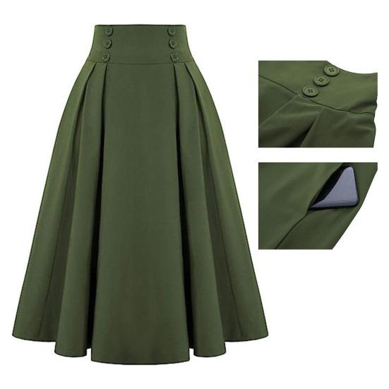 Женская юбка-миди с декором на пуговицах, цветная офисная повседневная юбка трапециевидной формы, однотонная женская юбка с высокой талией