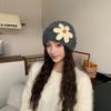 Thick 3D Floral Knitted Beanie Hat Polyester Ear Protection Earflap Hat  Girls