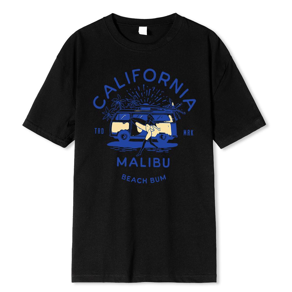 California Malibu Beach Bum Prints Printing Clothes Men Oversize T Shirt Summer Comfortable Casual T-Shirt Cotton Tee Shirt