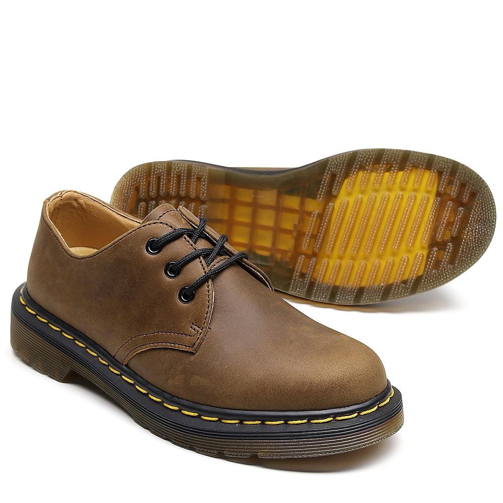 Ботинки Мартин с низким верхом из кожи первого слоя, мужские, кожа Crazy Horse, коричневые, большого размера, короткие ботинки, круглый носок, мужская и женская повседневная рабочая обувь