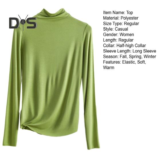 Women Bottoming Top Half High Collar Long Sleeve Elastic Skinny Soft Warm Solid Color Pullover Simple Style Lady Inner Wear Blouse