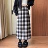 Woolen Skirt Autumn and Winter Retro New Style for Women with High Waist Slimming A-line Plaid Hip-pack Skirt