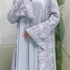 Ramadan Eid Prayer Lace Abaya Two Piece Set Inner Dress Women Flare Sleeve Long Abayas Kaftan Djellaba Dubai Party Vestidos