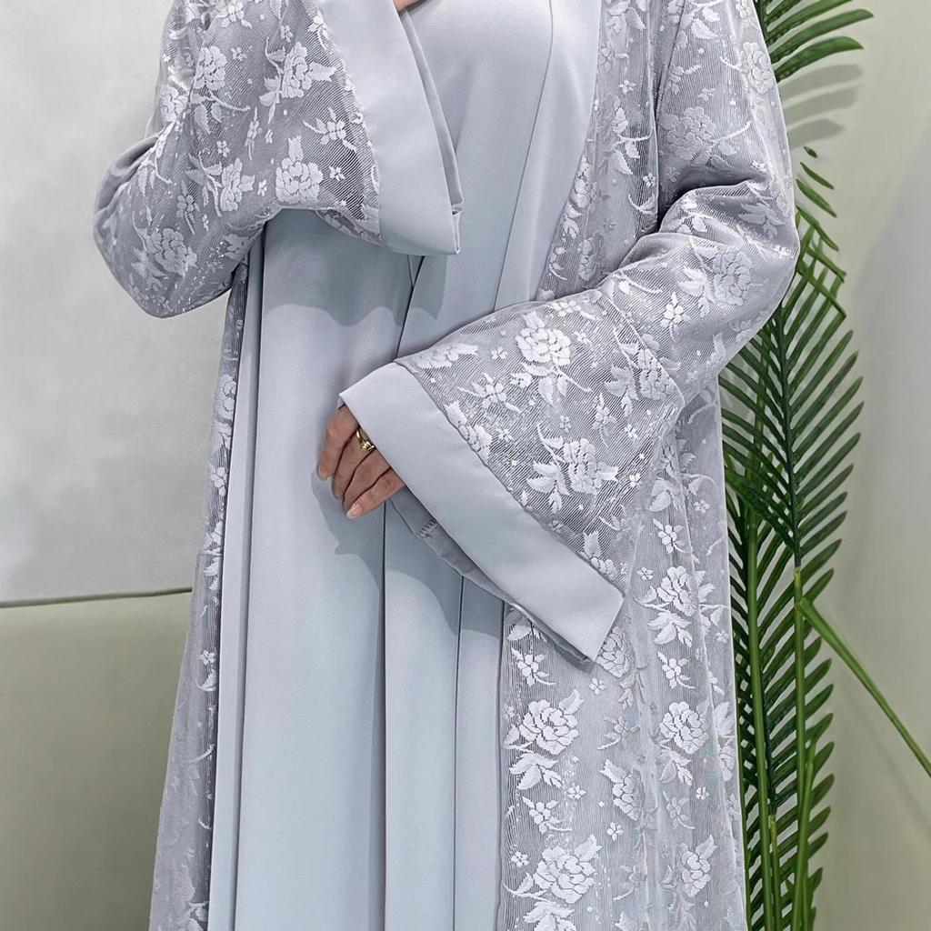 Ramadan Eid Prayer Lace Abaya Two Piece Set Inner Dress Women Flare Sleeve Long Abayas Kaftan Djellaba Dubai Party Vestidos
