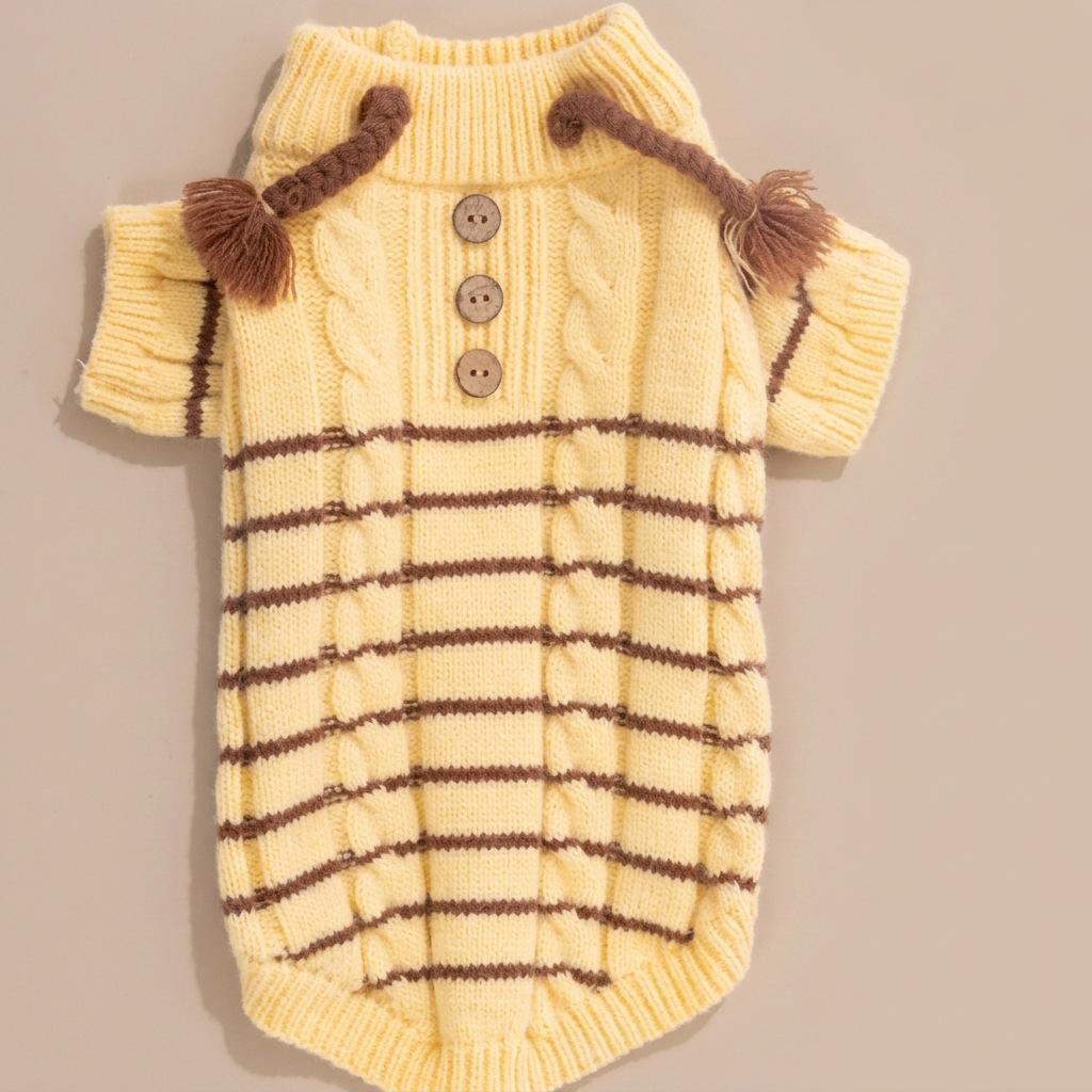 Tassel Decor Pet Knit Sweater Warm Two‑Legged Clothes Soft Striped Knitwear For Small Medium Dogs Cats Teddy Bichon Autumn Winter Daily Outfit