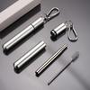 Retractable Stainless Steel Straw with Keychain Cleaning Brush Case Portable Collapsible Metal Straw Set for Travel Cruise Ship Essentials