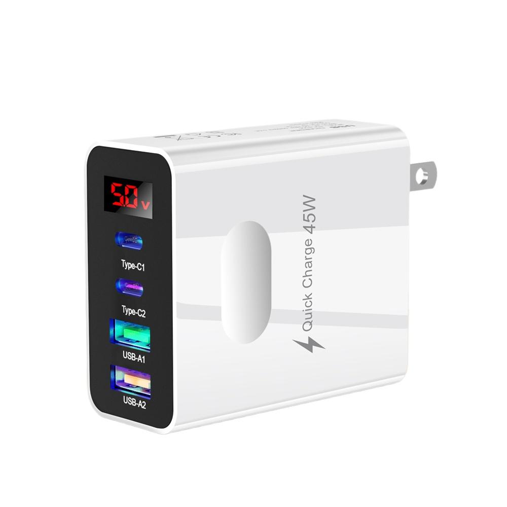 45 Вт USB C зарядное устройство 4 порта быстрая зарядка цифровой дисплей мобильный телефон адаптер для iPhone 16 15 Xiaomi Huawei QC 3.0 настенное зарядное устройство PD