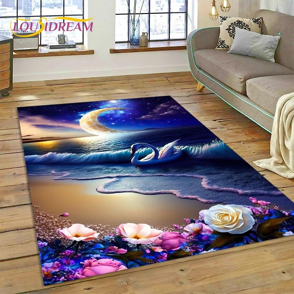 Love Swan Cartoon Cygnus Girl Gift Carpet Rug for Home Living Room Bedroom Sofa Doormat Decor,Kids Area Rug Non-slip Floor Mat