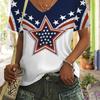 Star Print Women's T-Shirt Plus Size Top America Flag Summer Women's Trend Clothing Short Sleeve Shirt V-Neck Blouse