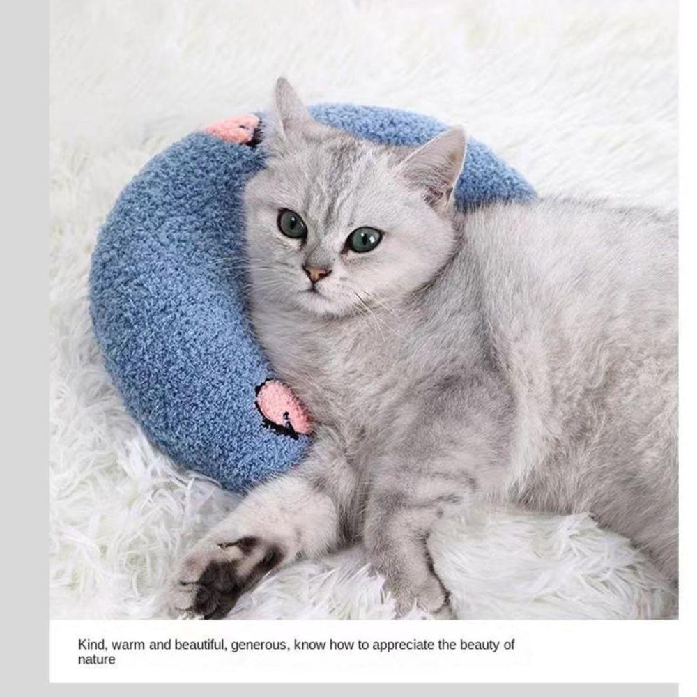 New U-Shaped Cat Pillow Neck Support Fabric Cat Sleeping Mat Thickened Soft Filling Pet Pillow Pet Bed Use