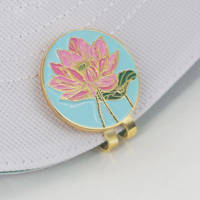 Клипса для шляпы - маркер для гольф-мяча Эмаль Дизайн цветка лотоса Магнитная клипса для шляпы Маркер для мяча Аксессуары для гольфа для женщин мужчин Подарок для гольфиста