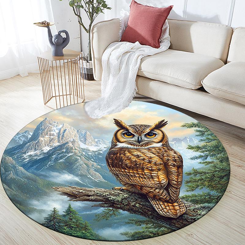 owl Round Area Rug,Carpet Rug for Living Room Bedroom Sofa Playroom Decor,Non-slip Floor Mat