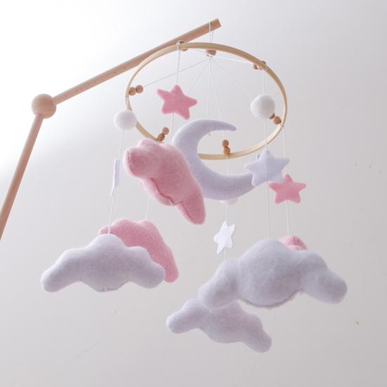 Детский облачный мобиль для кроватки, ручной работы, из фетра, декор для детской комнаты со звездами, луной, мягкая подвесная игрушка для коляски, подарок для мальчиков и девочек