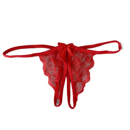 Women Panties Lace Open Crotch See-through Bow-knot Decor Solid Color Thongs G-string Lady Low Waist Thin Intimate Women Underwear