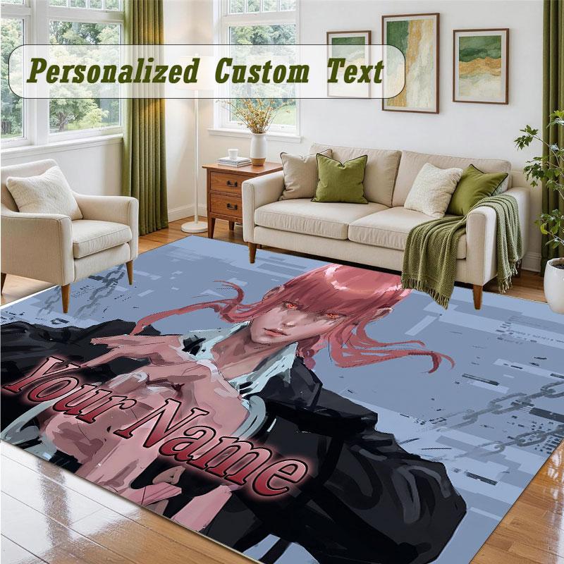 Crystal Velvet Square Rug Custom NameChainsaw Man Pattern Non Slip Home Floor Decor Rug