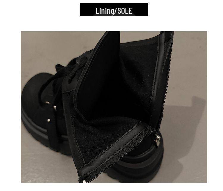 Кожаные джинсовые ботинки-платформы в европейском стиле - Женские новые мотоциклетные полусапожки 2025 года с увеличением роста, маленькие размеры