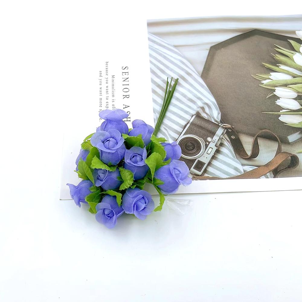 12 шт./лот Искусственные цветы Шелковая роза Мини-букет Рождество Дом Свадьба Новый год DIY Украшение подарочной коробки Поддельные растения