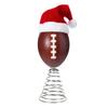 Rugby Christmas Tree Topper with Santa Hat Spring Base Bouncing Sports Ornament Fun Desk Decor for Holiday Parties Valentine's Day Gifts