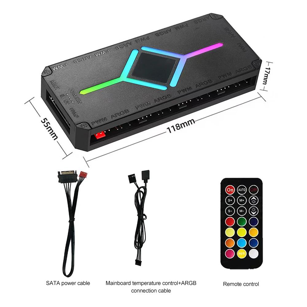 Адаптер-хаб для ARGB PWM вентиляторов с 1 до 9 портов 5V 3Pin с ARGB контроллером, разветвитель для PC охлаждающих вентиляторов, питание SATA, магнитный PWM хаб