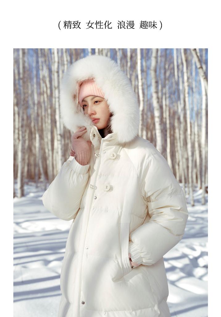 Shoulder inserted double zipper fox fur collar down jacket