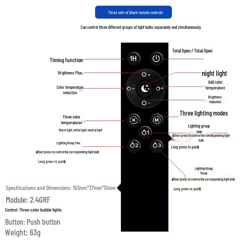 Светодиодная лампа с дистанционным управлением 2,4G, широкий диапазон напряжения, три цветовые температуры, бесступенчатое затемнение, цоколь E26